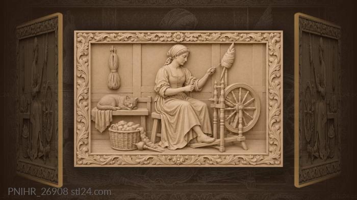 Cat asleep by the wheel under yarn 3d STL model