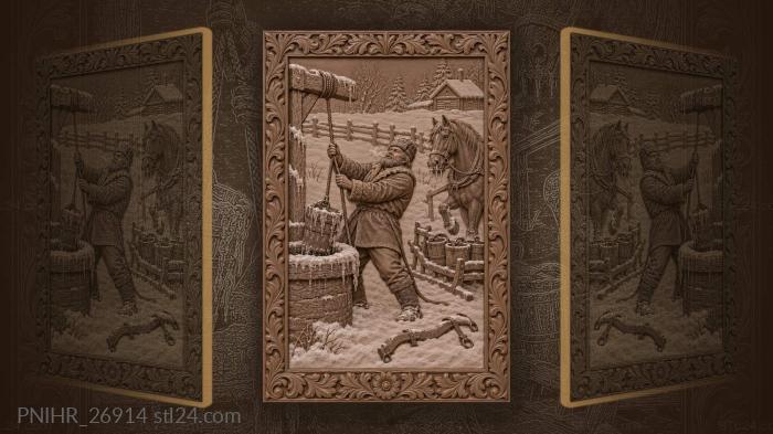 Winter well water hauling scene 3d STL model