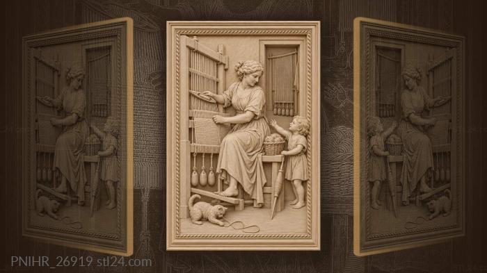 Weaver passes shuttle beside reaching child 3d STL model