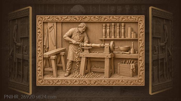Wood turner at work crafting legs 3d STL model