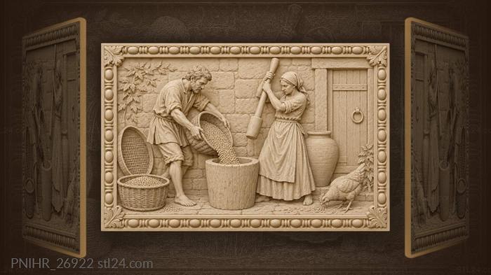 Grain grinding rustic country life 3d STL model