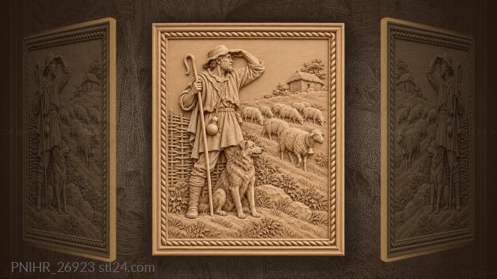 Man with gourd beside wattle fold 3d STL model