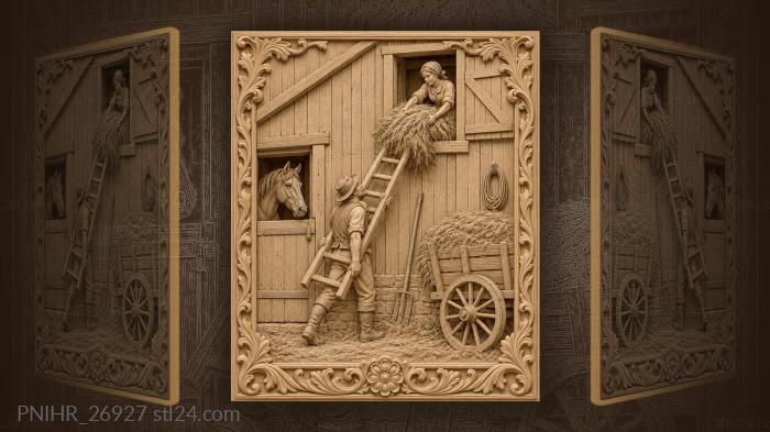 Worker carries ladder toward hayloft 3d STL model