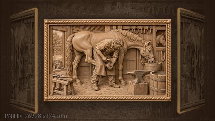 Farrier at work with horse 3d STL model