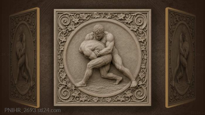Wrestlers locked in a grappling hold 3d STL model
