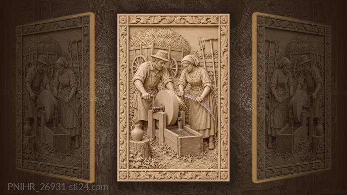 Sharpening a scythe at the grindstone 3d STL model