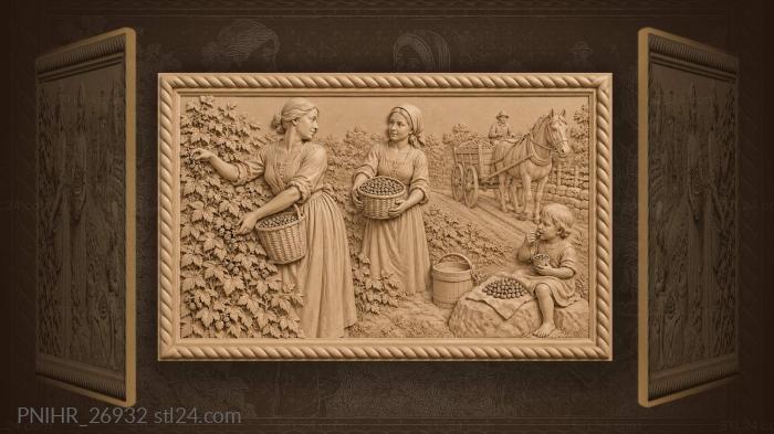 Berry picking scene with horse cart 3d STL model