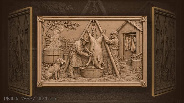 Hog butchering scene rural life 3d STL model