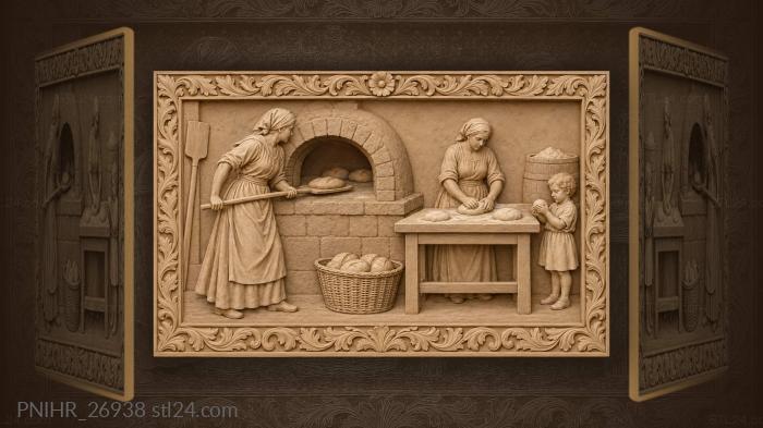 Rustic baking scene with women and child 3d STL model