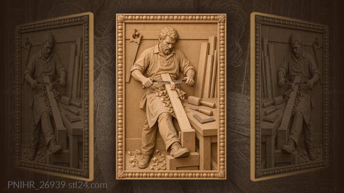 Woodworker shaping timber with drawknife 3d STL model