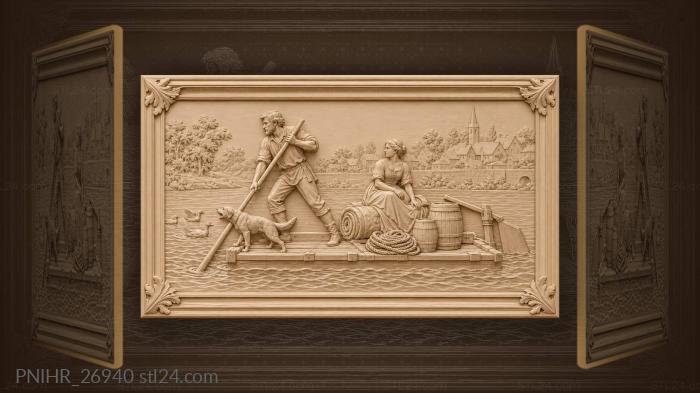 River raft with poler and cargo 3d STL model