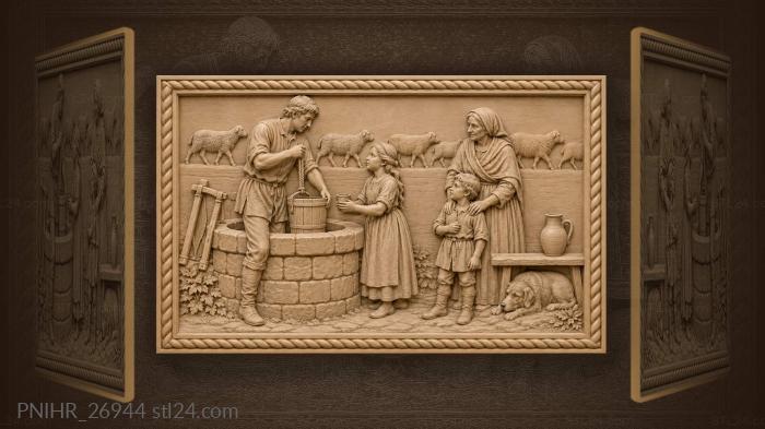 Young man draws water girl drinks 3d STL model