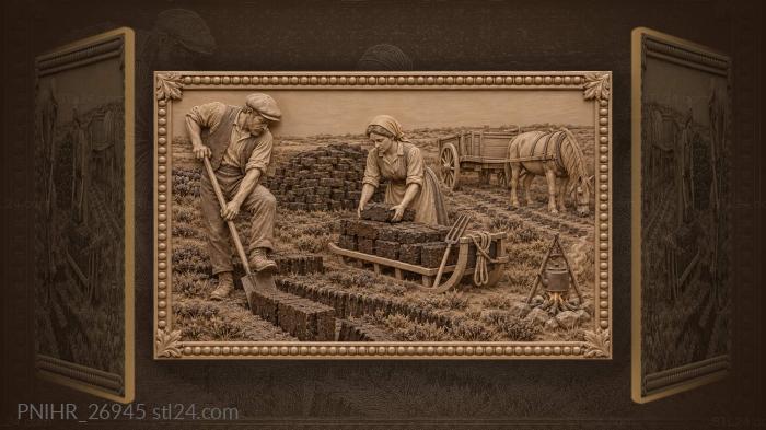 Cutting peat blocks onto a sled 3d STL model