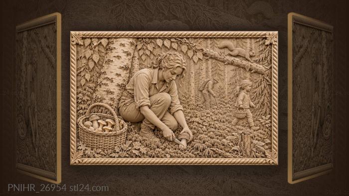 Forest harvest family gathering mushrooms 3d STL model
