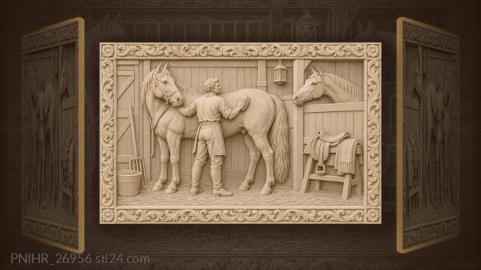 Groom tending horse in stable 3d STL model