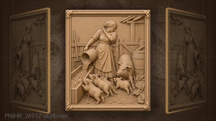 Pigsty feeding time rural scene 3d STL model