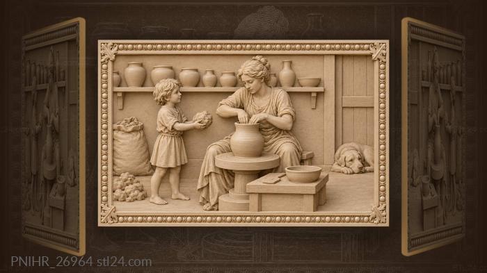 Potter and child at the wheel 3d STL model