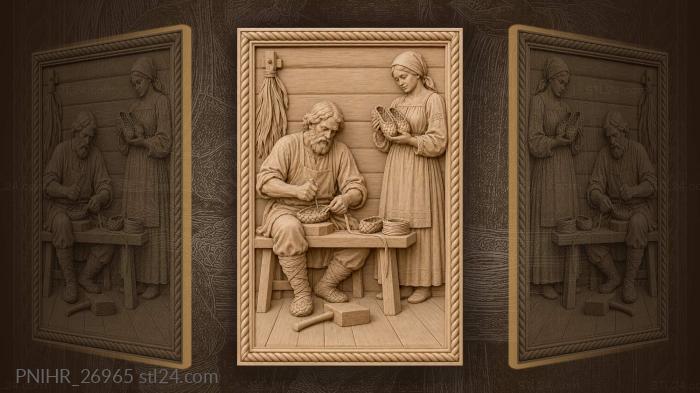 Weaver crafting traditional bast shoes 3d STL model