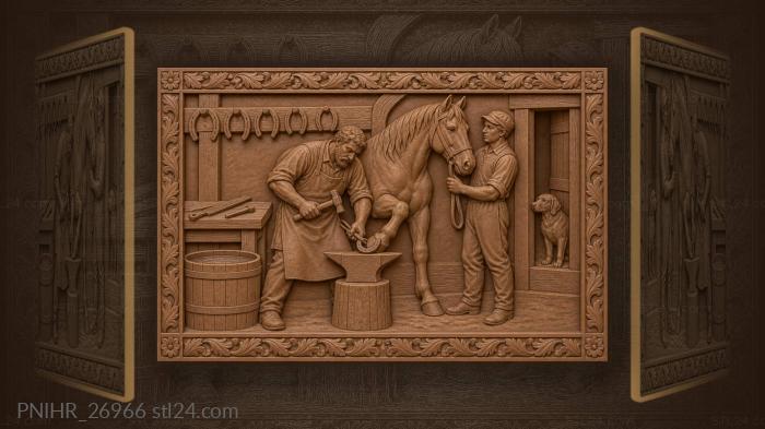 Farrier nails horseshoe beside the groom 3d STL model