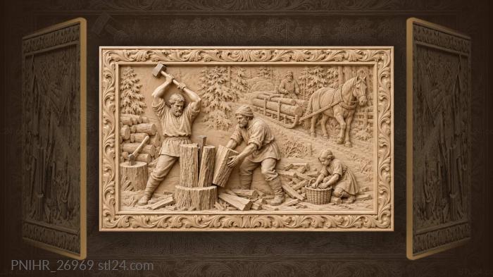 Splitting a log with wedge and sledge 3d STL model