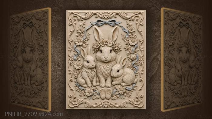 Floral crowned rabbit family gathering 3d STL model