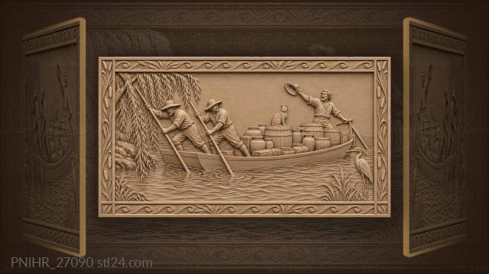 River boatmen with cargo and wildlife 3d STL model