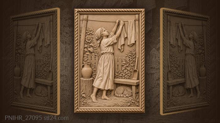 Girl hanging laundry sunny day 3d STL model