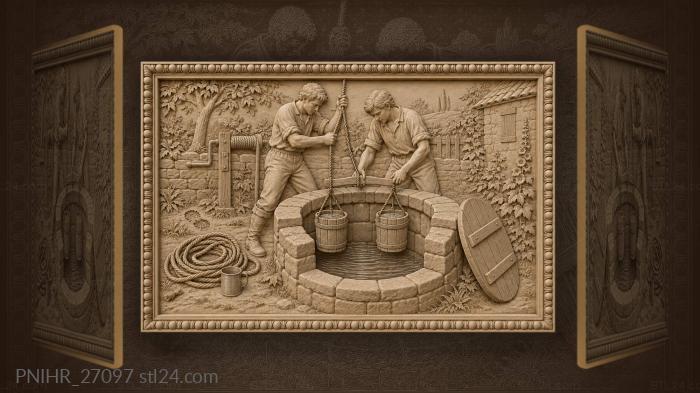 Well scene with two young men 3d STL model