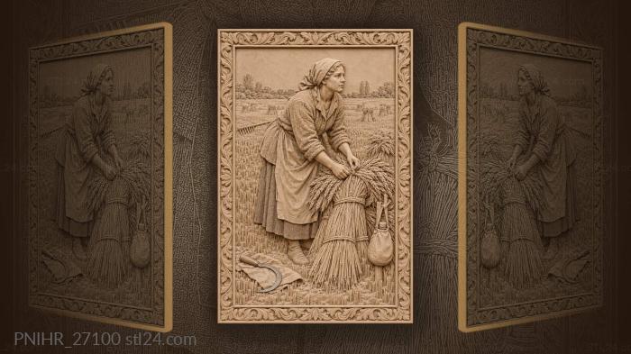 Harvest woman with golden sheaves 3d STL model