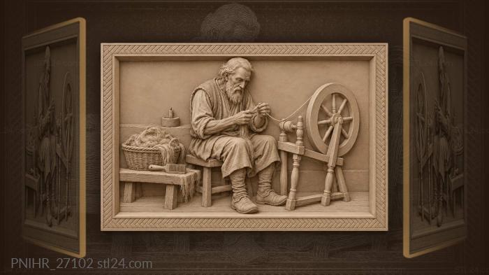 Old man spinning flax thread 3d STL model
