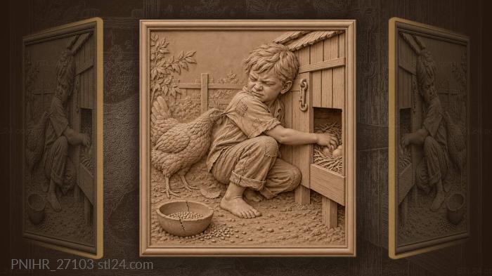 Hen pecking his sleeve at the nest 3d STL model
