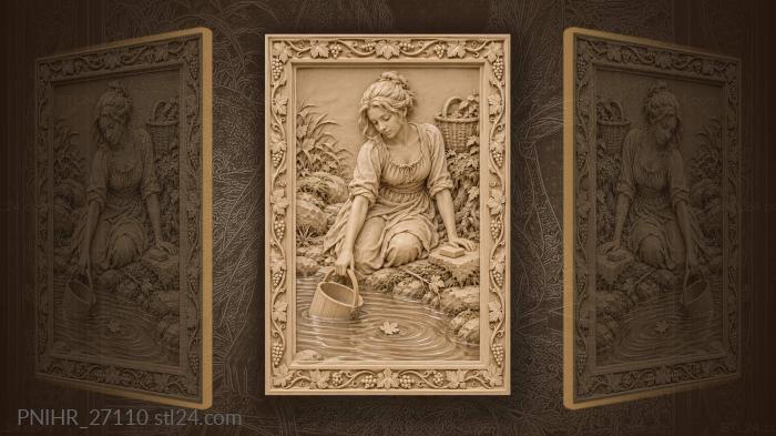 Girl by the stream with bucket 3d STL model