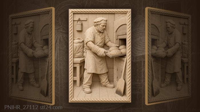 Baker pulling fresh rye bread 3d STL model