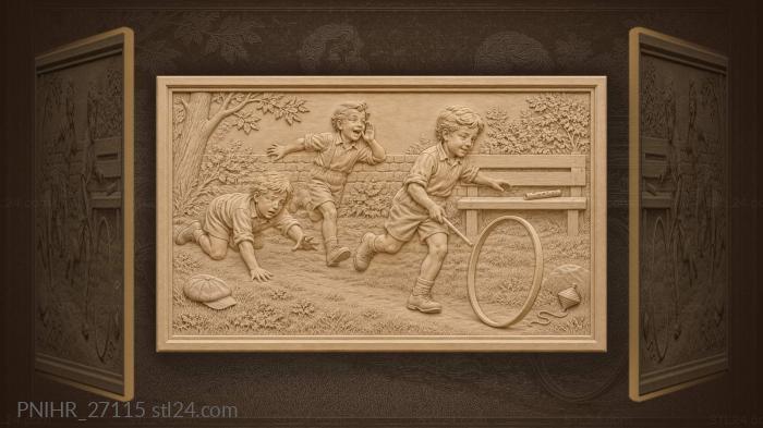 Children playing hoop and stick game 3d STL model