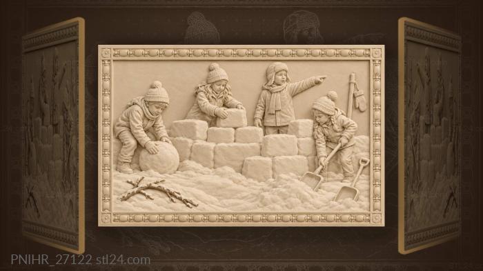 Children building a snow fort 3d STL model