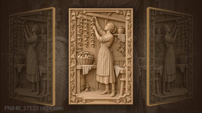 Harvest time mushroom gathering woman 3d STL model