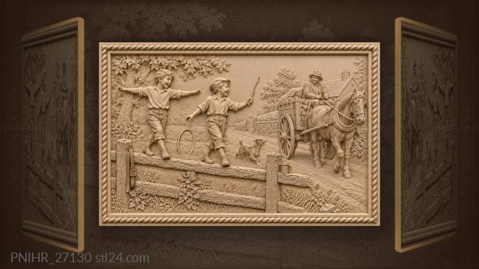 Boys laughing at passing cart 3d STL model