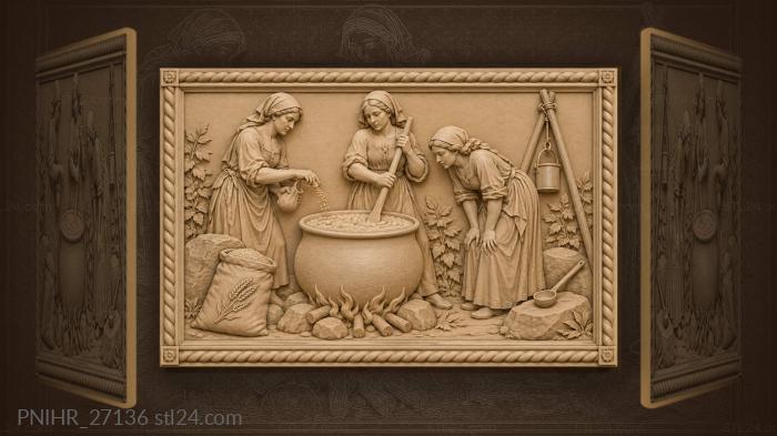 Women brewing potion by fire 3d STL model