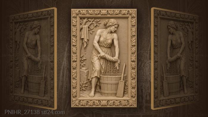 Woman wrings sheet above the tub 3d STL model