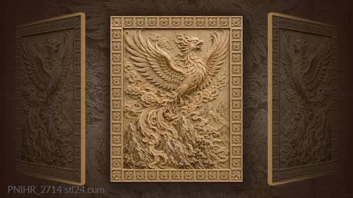 Phoenix above mountains in swirling clouds 3d STL model