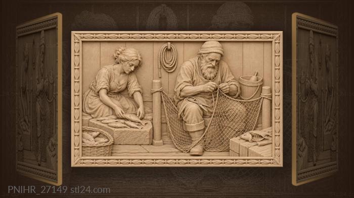 Old fisherman and sorting catch 3d STL model