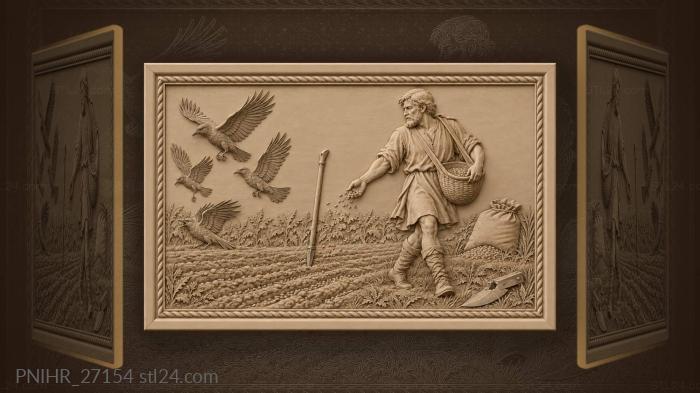 Sower scatters grain among rising crows 3d STL model