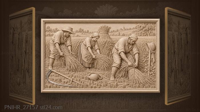 Rye harvest golden field workers 3d STL model