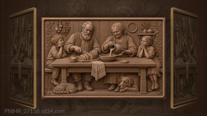Family meal warm rustic scene 3d STL model
