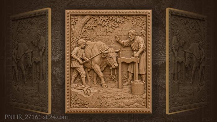 Boy guiding ox to the yoke 3d STL model