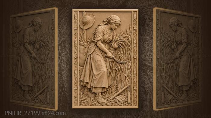 Harvest maiden with golden wheat 3d STL model