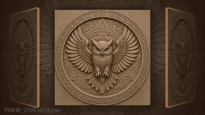 Geometric wings built around owl head 3d STL model