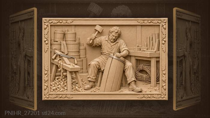 Seated cooper among buckets and willow twigs 3d STL model