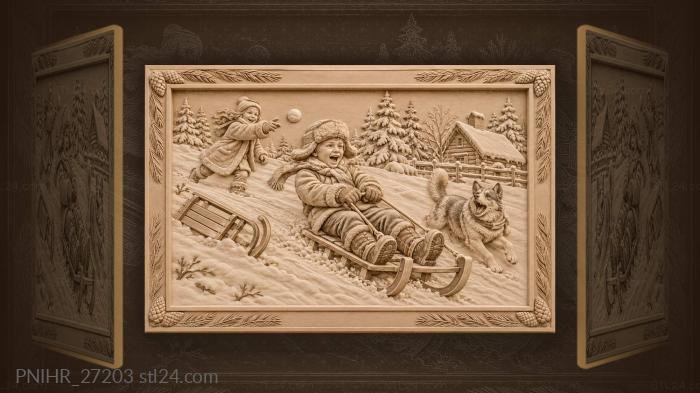 Boy steers his sled through snowballs 3d STL model
