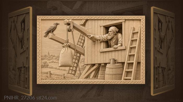 Miller hoists a grain sack by pulley 3d STL model